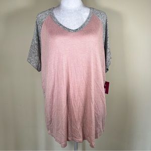 Oversized Pink and Gray Raglan V-Neck T-Shirt - Size Juniors XL